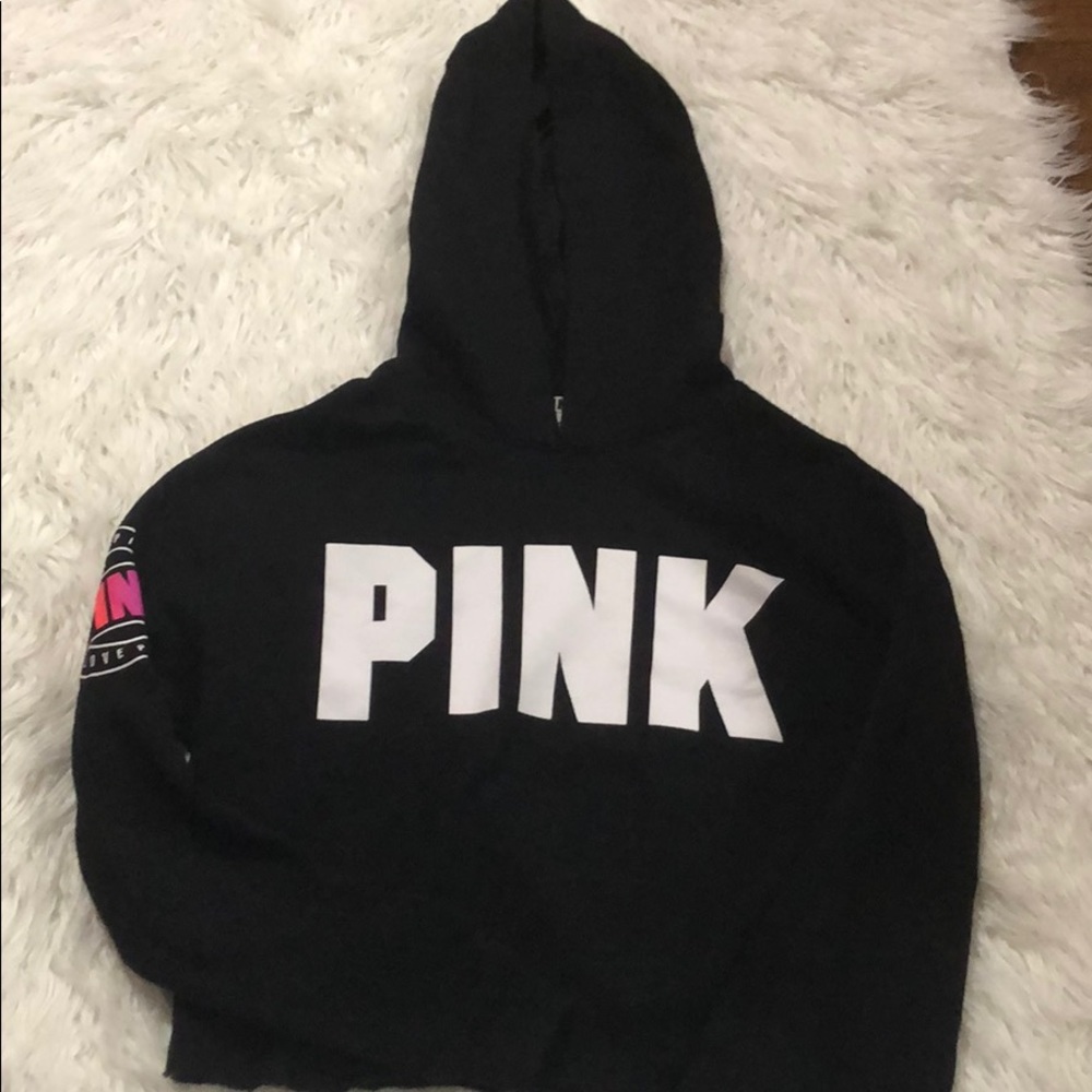 Pink Black Cropped Hoodie